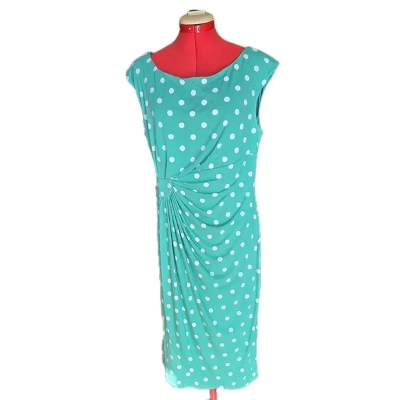 DressBarn, Size 14, Green Polka Dot Wrap Waist Dress - Picture 1 of 10
